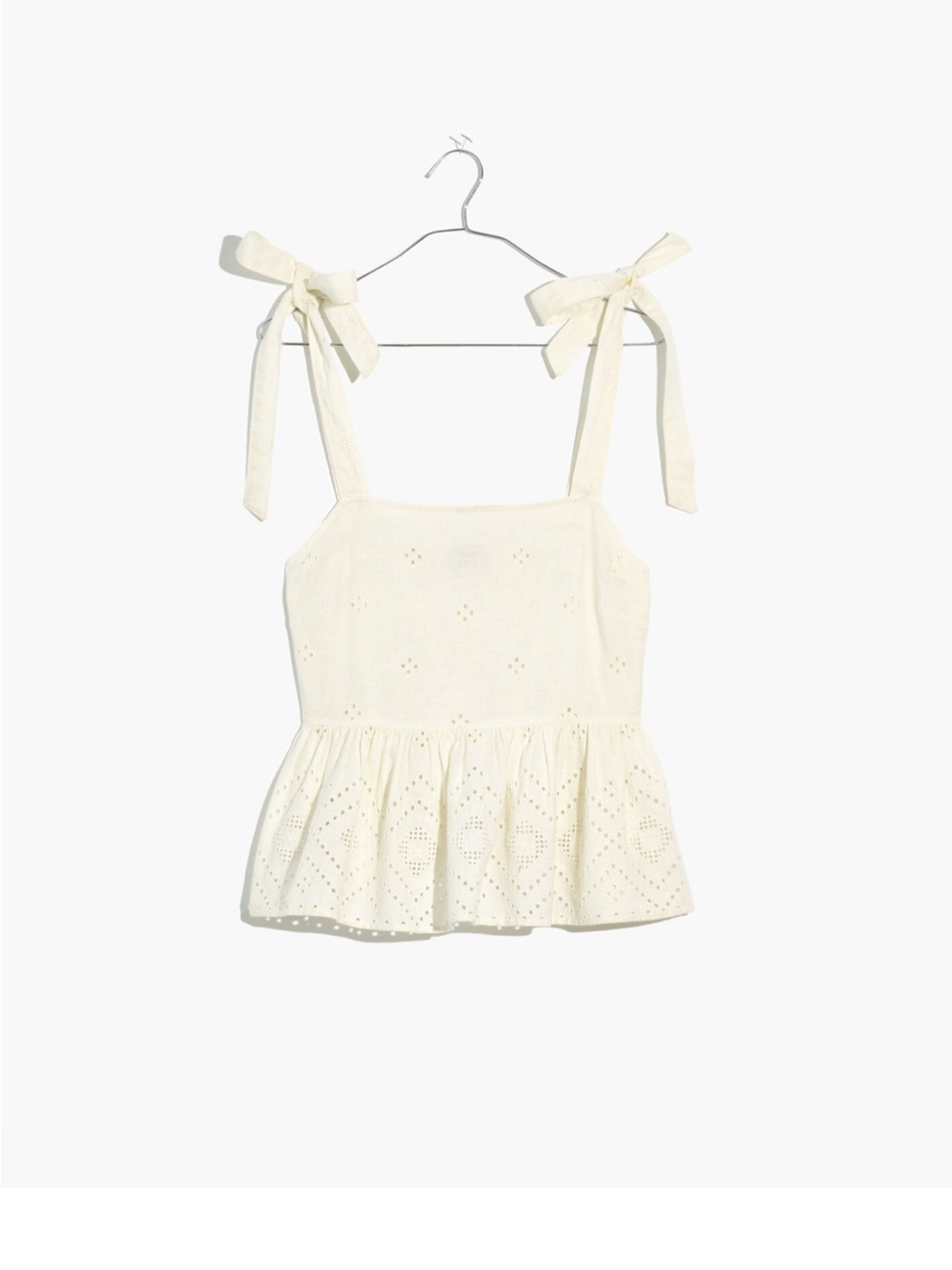NWT Madewell Cream Eyelet Tie-Shoulder Peplum Camisole